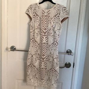 White mesh/sequin mini bodycon dress, deep v back